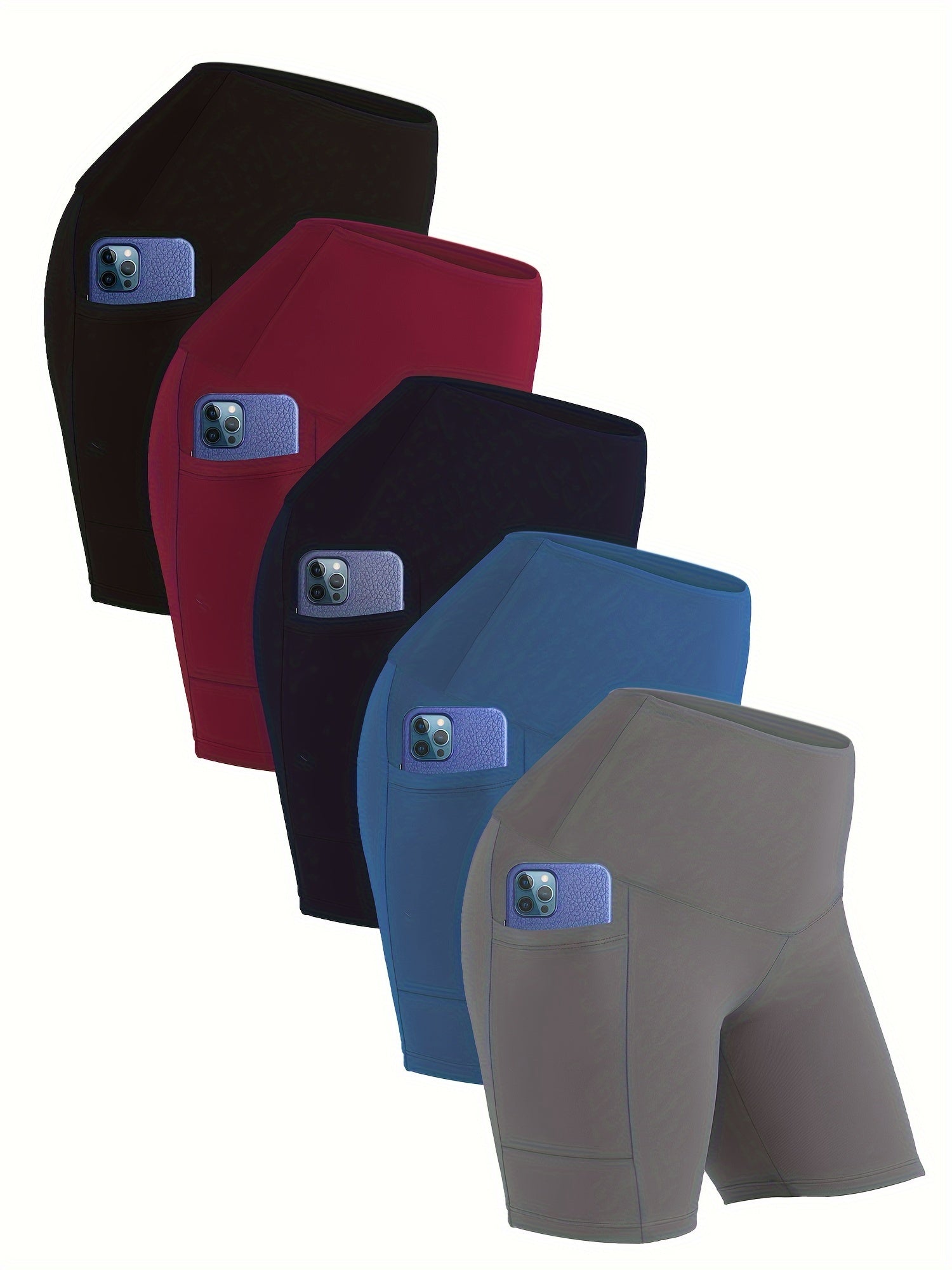 Pantalones cortos de ciclista para mujer talla plus con bolsillos, cintura alta, entrenamiento, control de abdomen