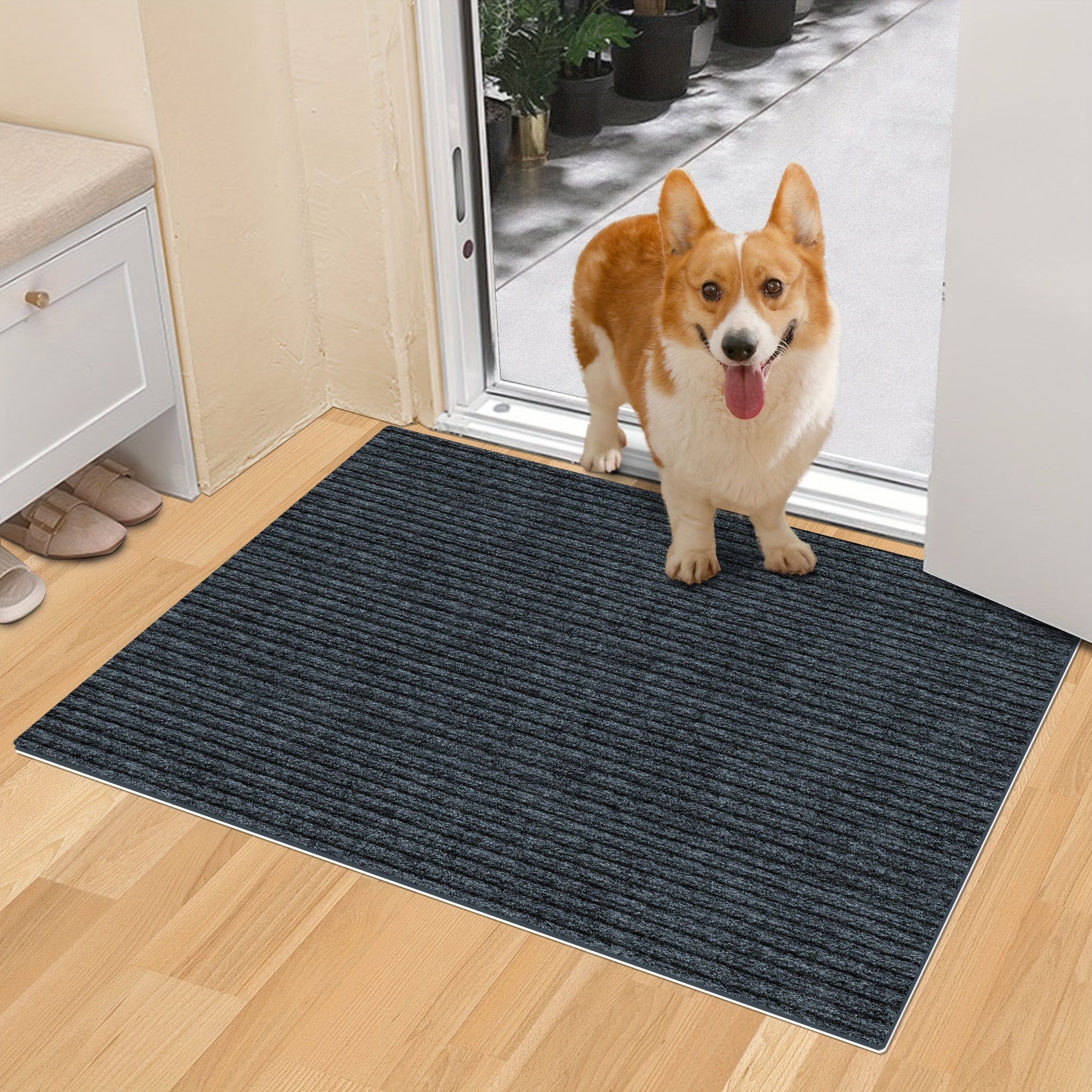 Striped Non-Slip Absorbent Doormat for Entrance, Balcony, or Patio