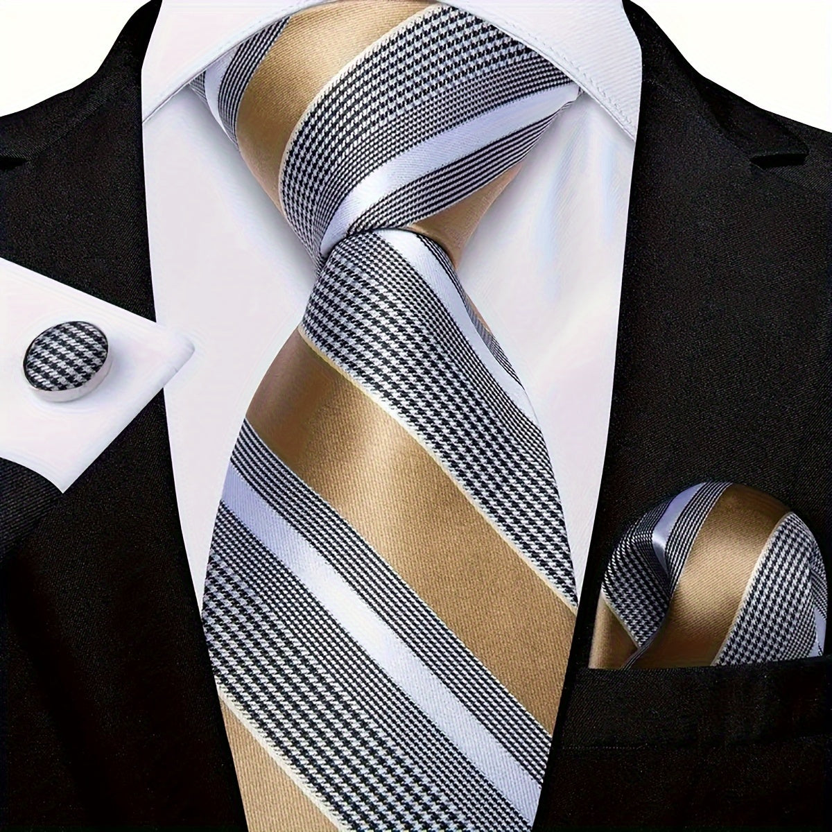 Men's Polyester Necktie Set with Woven Paisley Pattern and Matching Cufflinks for Business and Formal Wear
