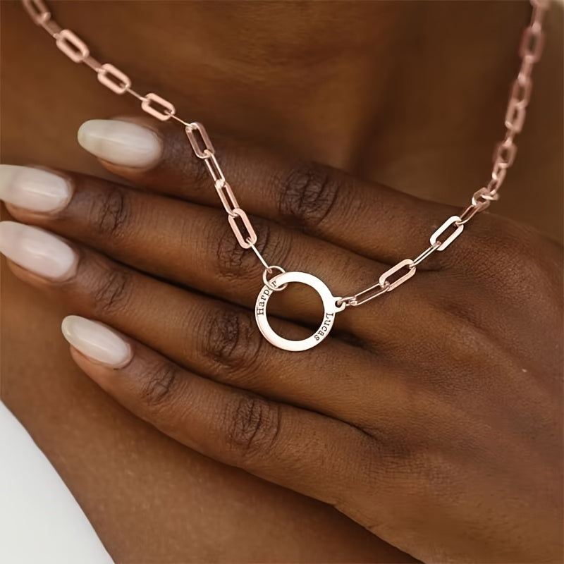 Women's Personalized Stainless Steel Pendant Necklace with Dual Names Circular Design