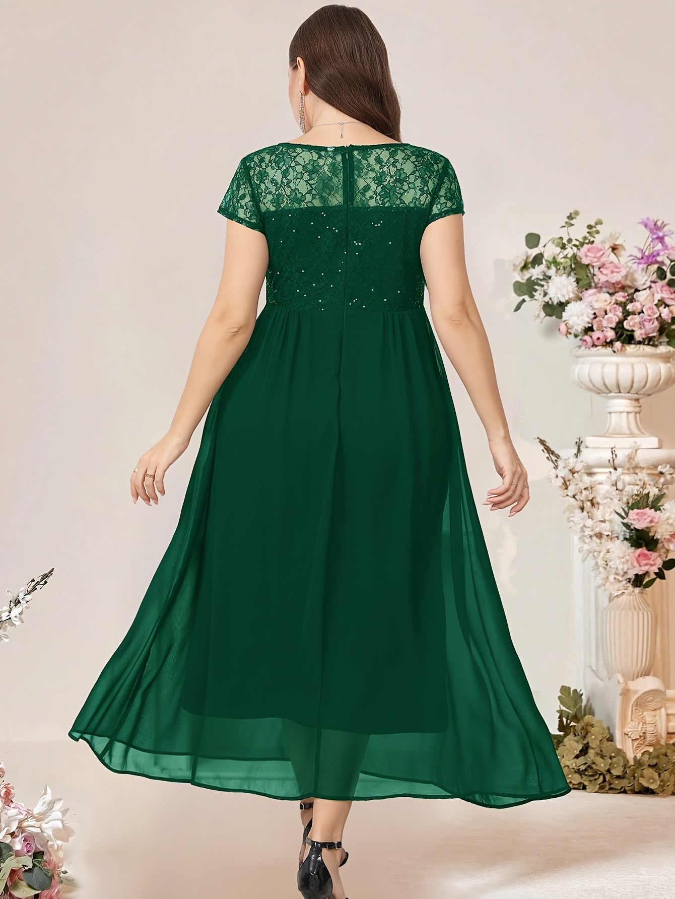 Women's Plus Size Sequined Chiffon Patchwork Dress