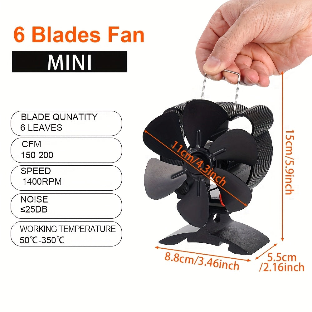 Portable 6-Blade Heat Powered Fireplace Fan for Wood Log Burners and Eco Heaters