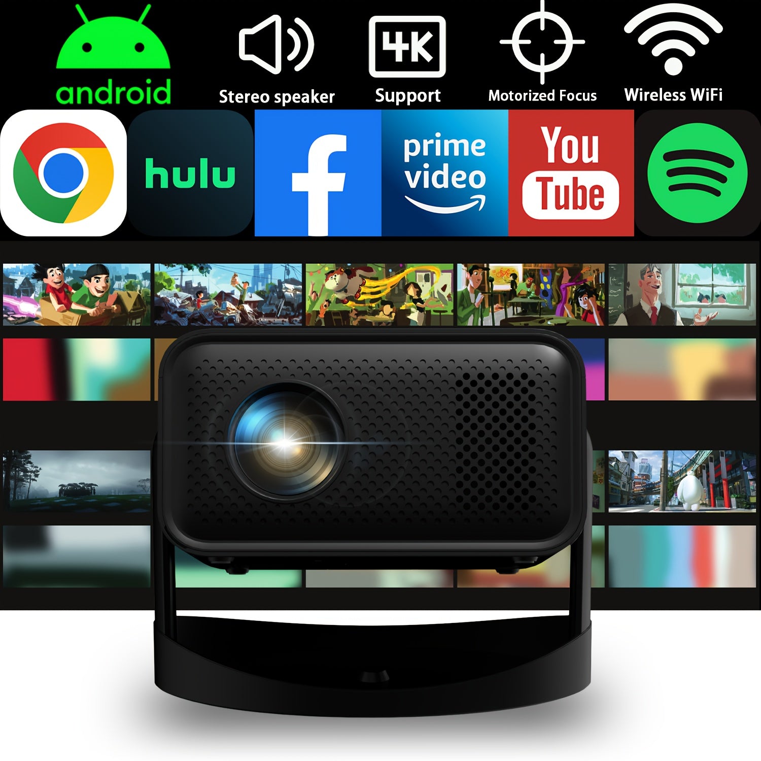 Mini 4K Projector with Auto Focus Keystone Correction HD Home Cinema