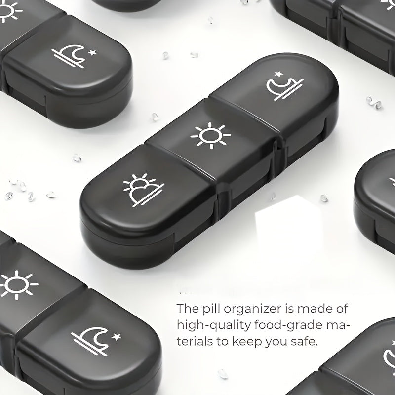 Black Pill Box with 21 Compartments Weekly Portable Plastic Organizer