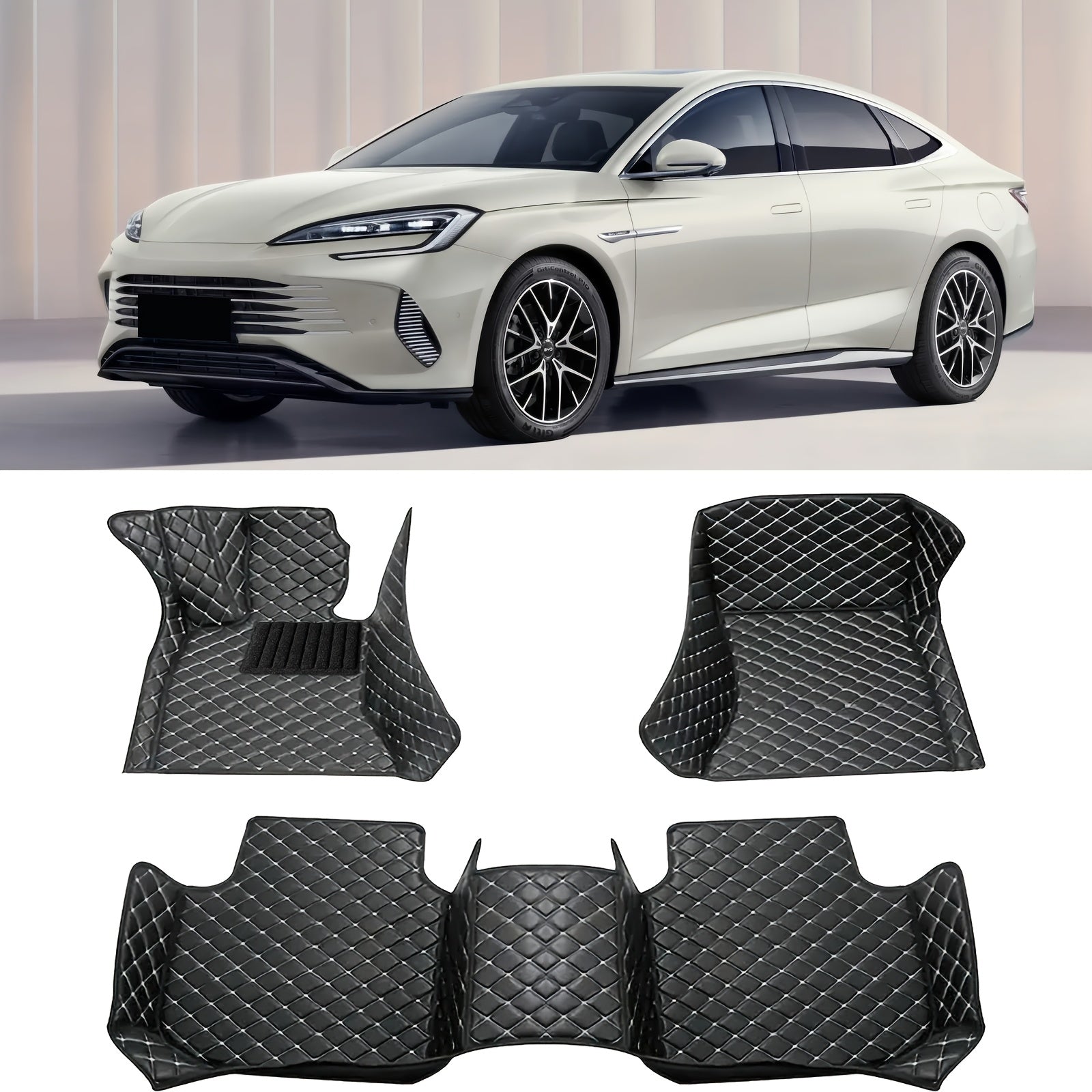 Avtomobil polki matlari to'plami faux teri 3D barcha ob-havo uchun bardoshli sedan uchun