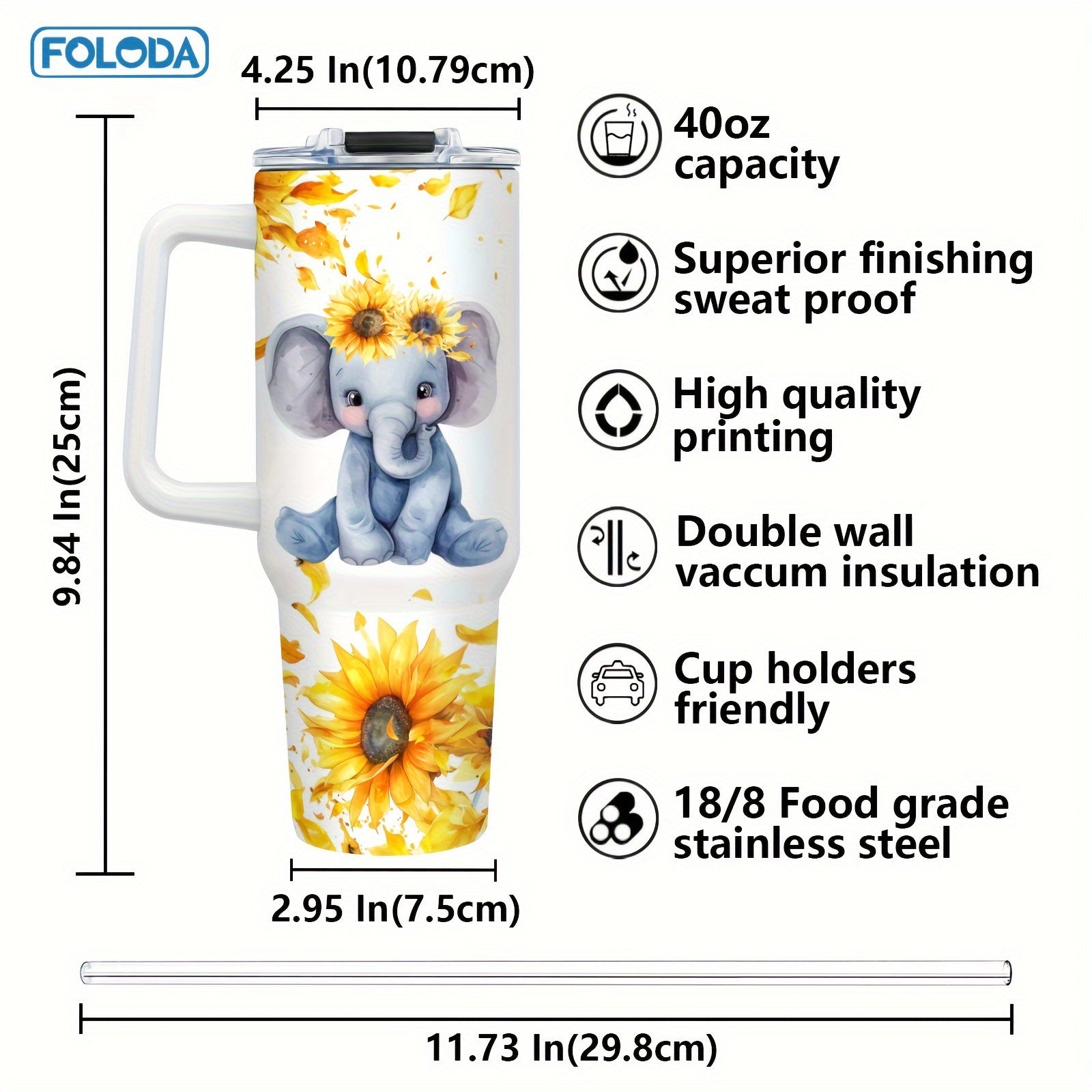 Elephant Stainless Steel Tumbler 40oz Insulated Travel Mug for Gifts Outdoor Camping