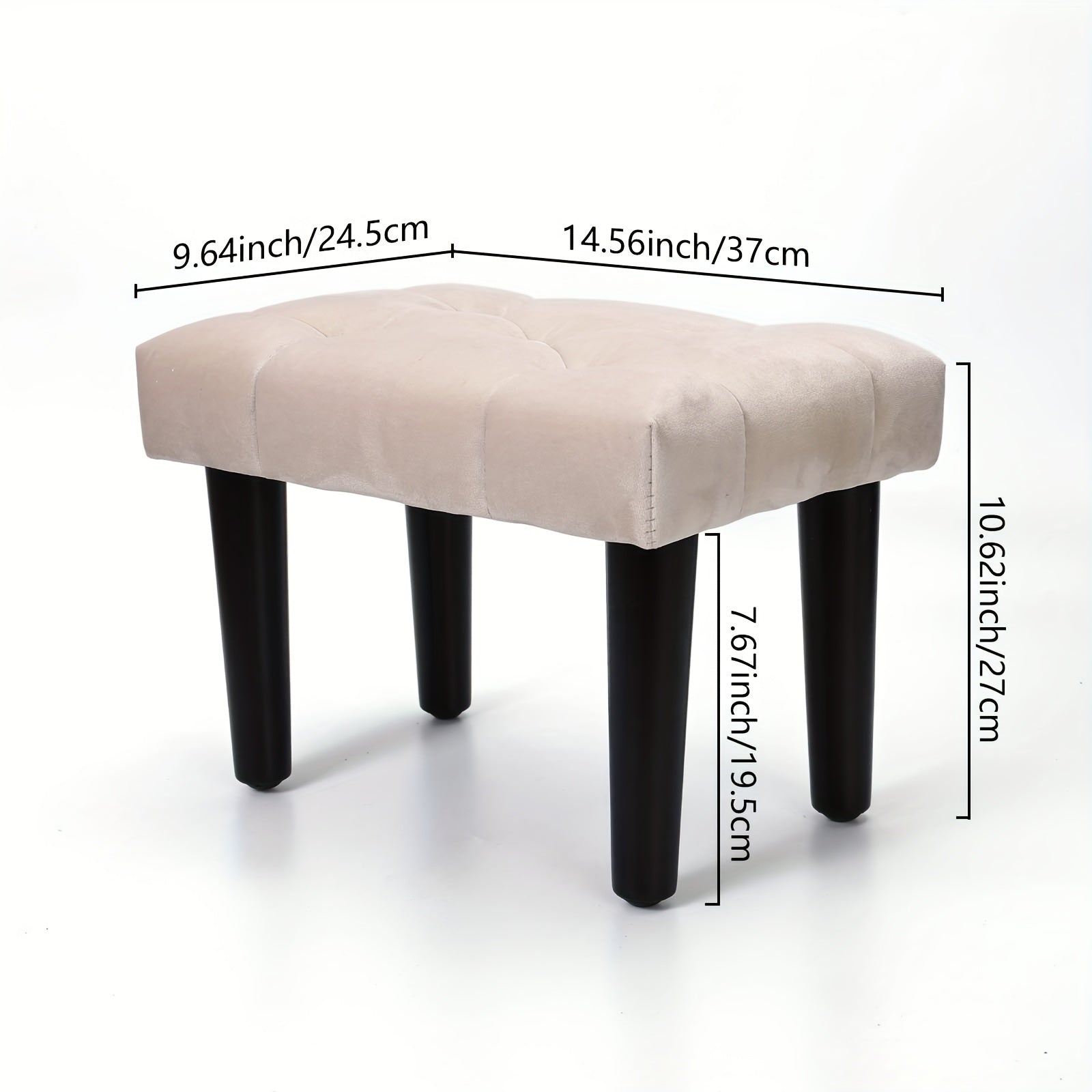 Small Velvet Footstool Ottoman with Wood Legs for Living Room Entryway Office