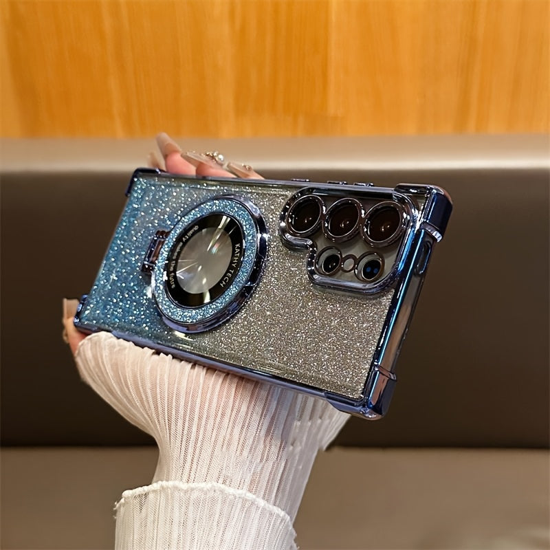 Luxury Magnetic Glitter Gradient Phone Case for Samsung Galaxy S22+ to S25 Ultra with Stand and Lens Protection