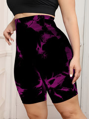 Plus Size Women's High-Waisted Tummy Control Yoga Shorts Tie-Dye Stretchy | Summer Workout Casual