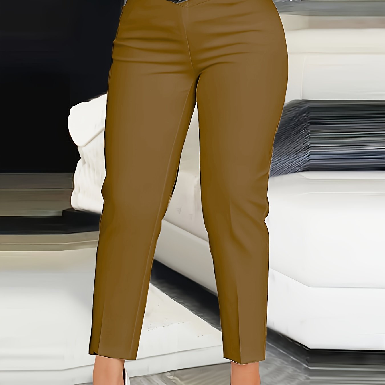 Pantalones de vestir de poliéster de cintura alta para mujer, pantalones ajustados hasta el tobillo, color sólido, ropa casual para descansar