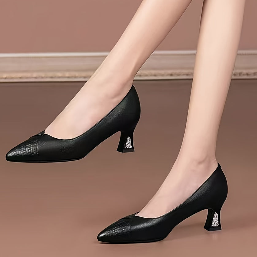Women's Pointed Toe Stiletto Heels Black Synthetic Dress Shoes for Office and Formal Wear