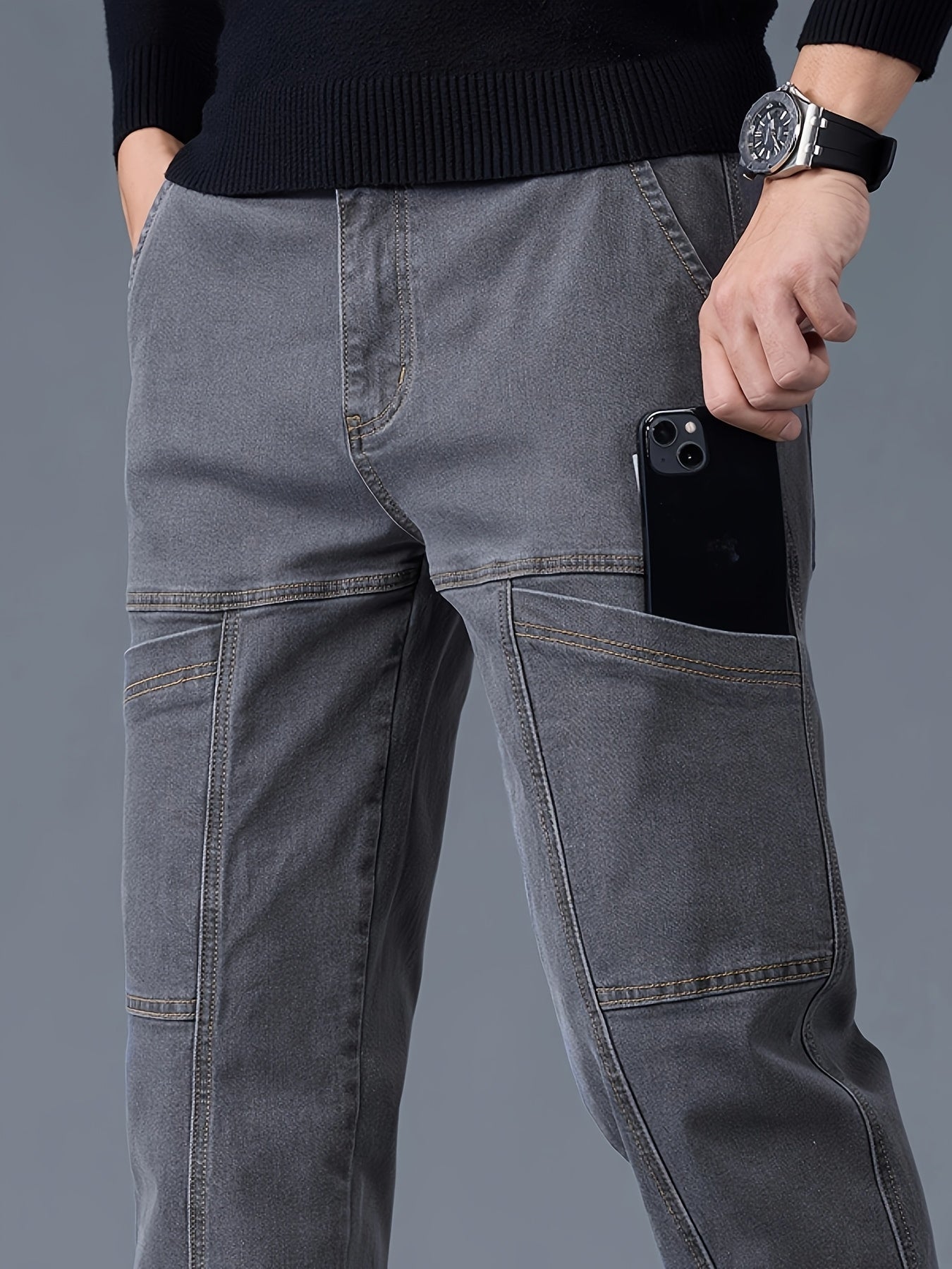 Men's Regular Fit Denim Jeans Mid Waist Zipper Fly All-Season Cotton Polyester Elastane