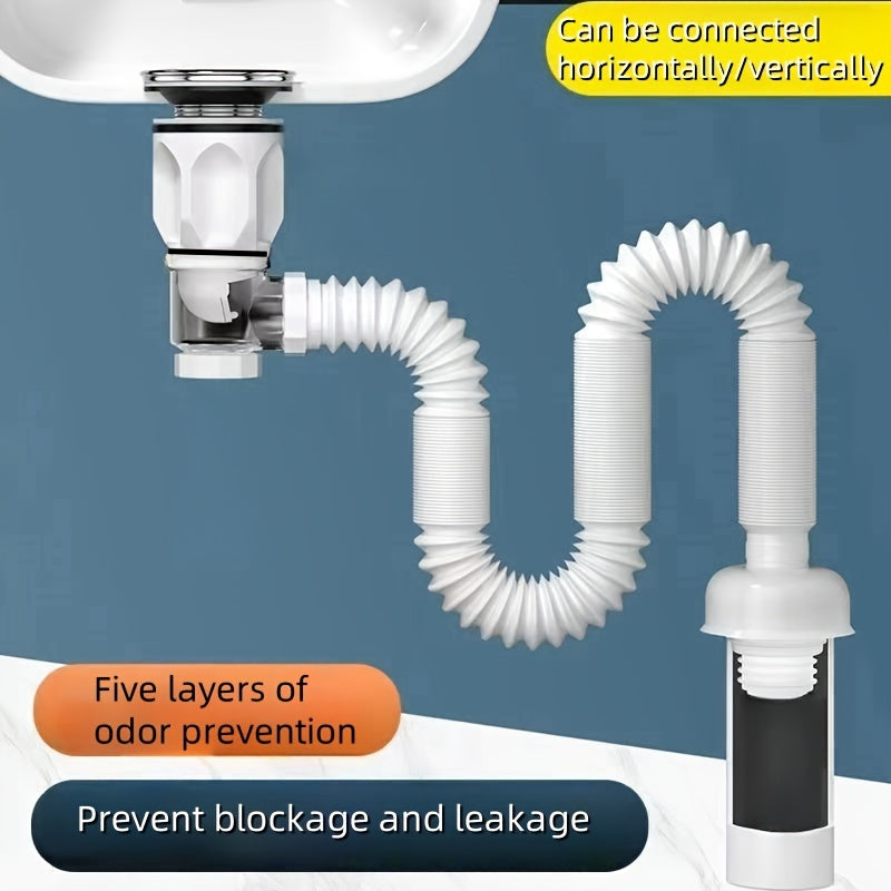 Sink Drain Kit with Leakproof Clog-Free Odor-Resistant Plastic Pipes and Overflow Prevention