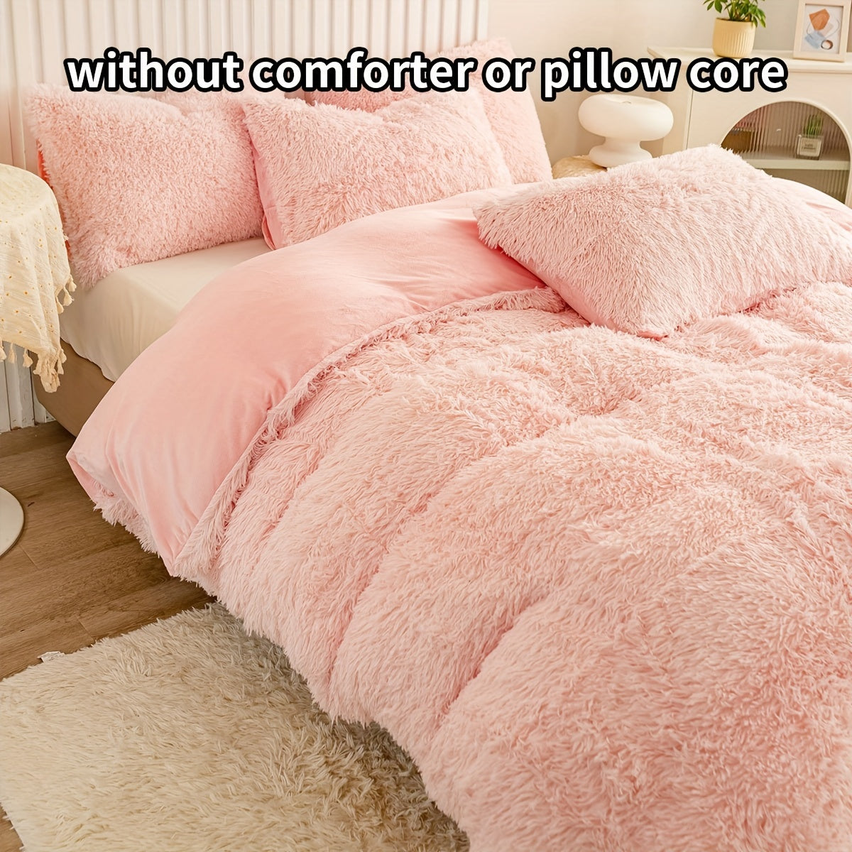 Set of 3 Pink Polyester Bedding Pieces for All Seasons Bedroom Decor