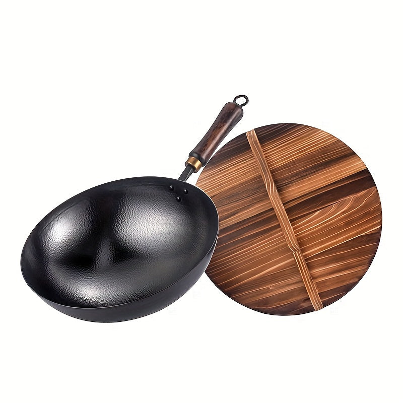 Durable 32cm Cast Iron Skillet Non-Stick Round Bottom Wok for Gas and Induction