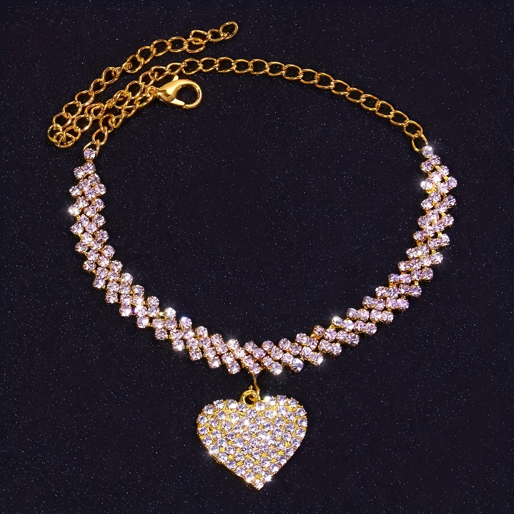 Elegant Water Drill Heart Jewelry Set with Claw Chain Bracelet and Anklet