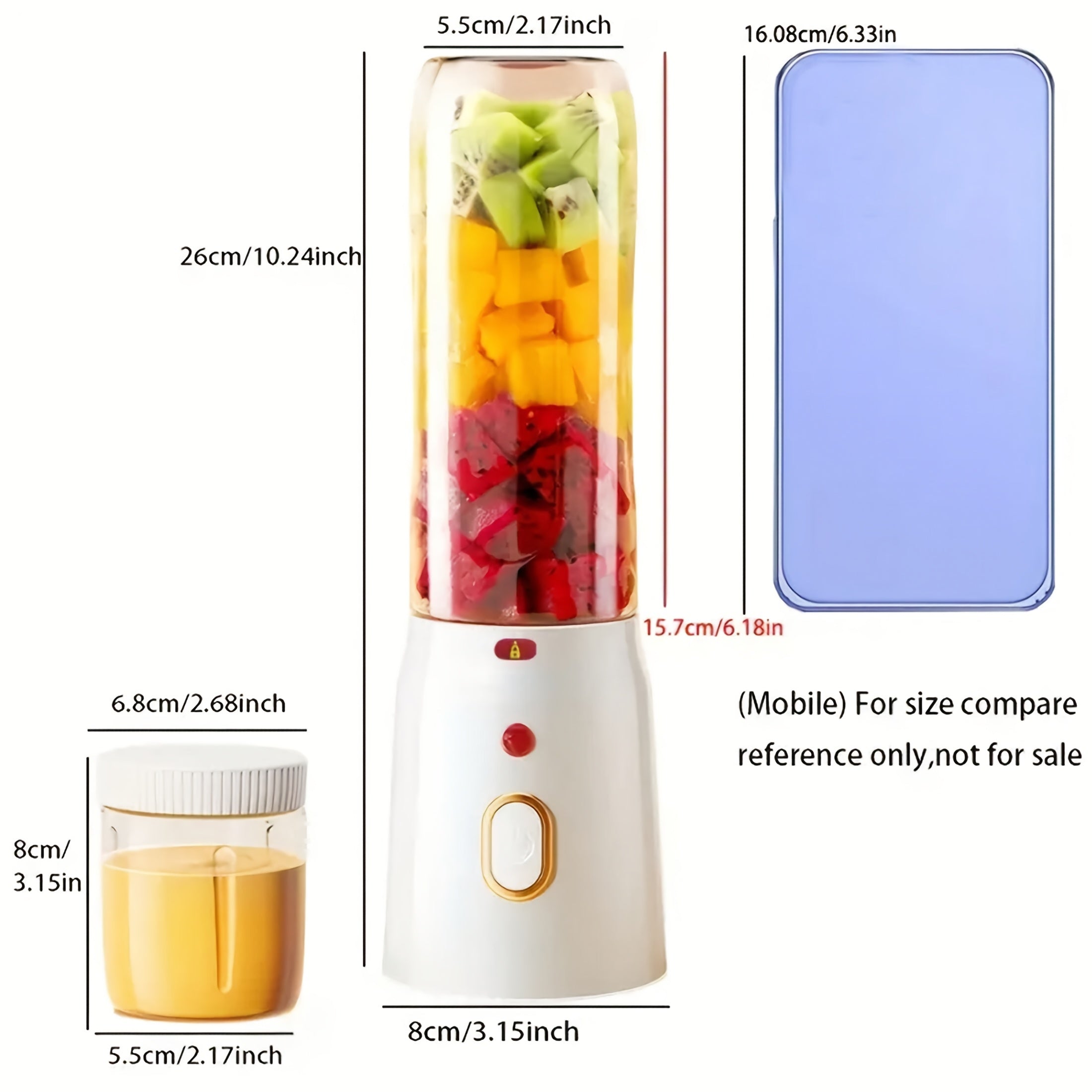 3 ta Portativ Blender va Suyuq Meva Pressi - USB orqali zaryadlanadigan, Smoothie va Milkshake uchun Ikki Qopqoq Dizayni, Uyda va Sayohatda foydalanish uchun mukammal