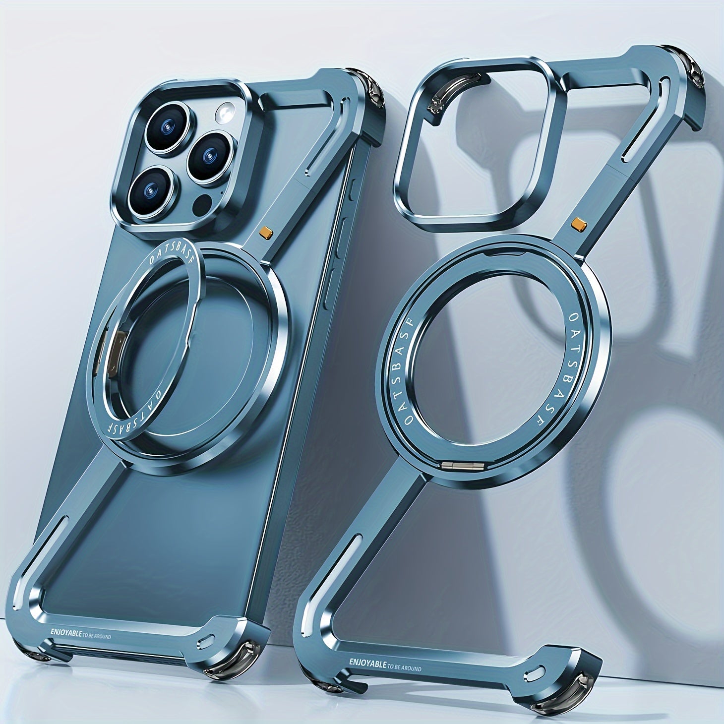 Aviation Aluminum Gold Phone Case for iPhone 13-16 Wireless Charging Magnetic Stand Durable Lightweight