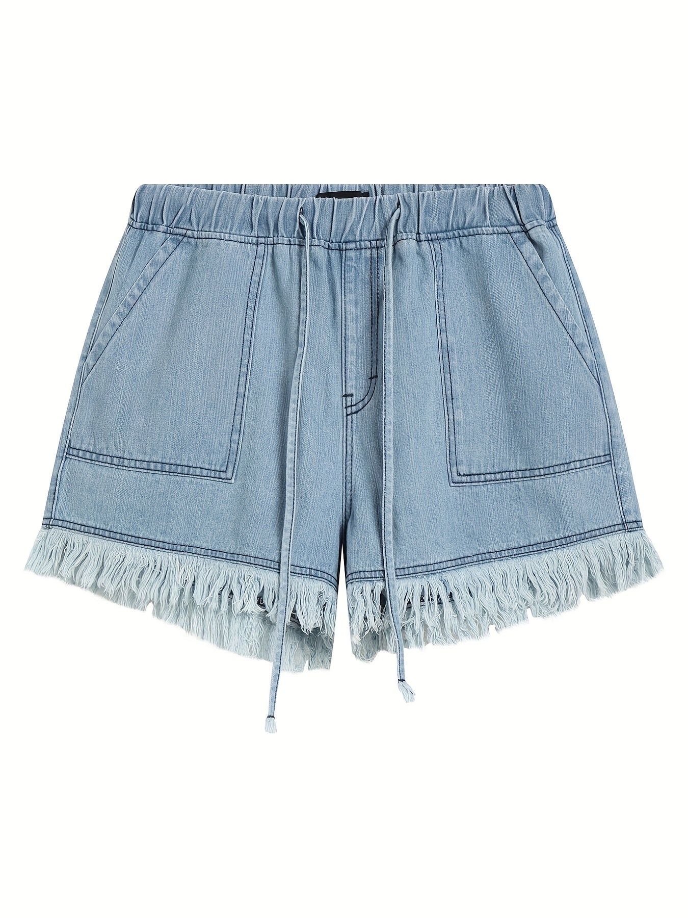 Plus Size Women's Denim Shorts Casual Solid Elastic Waist Drawstring