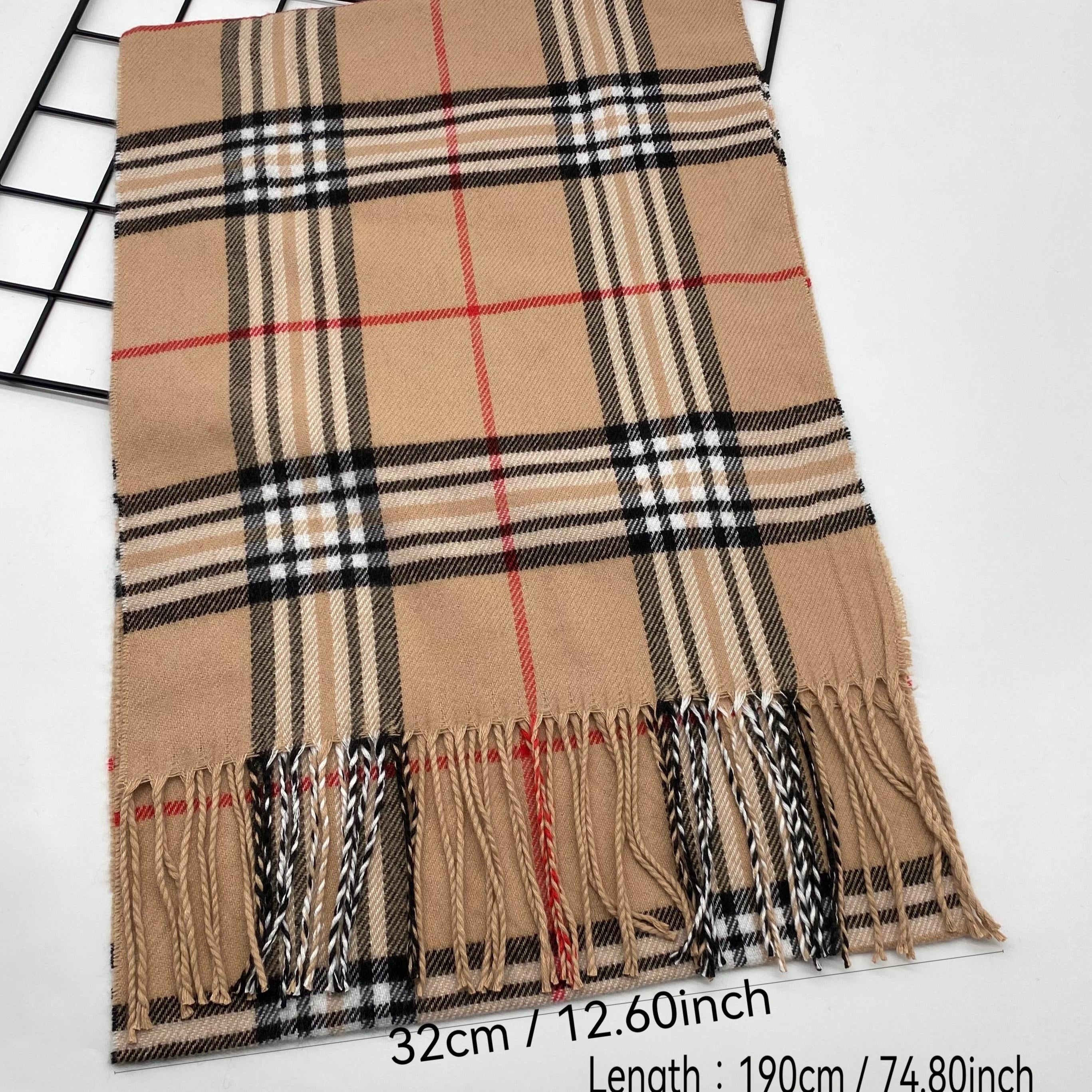 Woven Polyester Men's Checkered Stripe Scarf with Fringe Warm and Soft