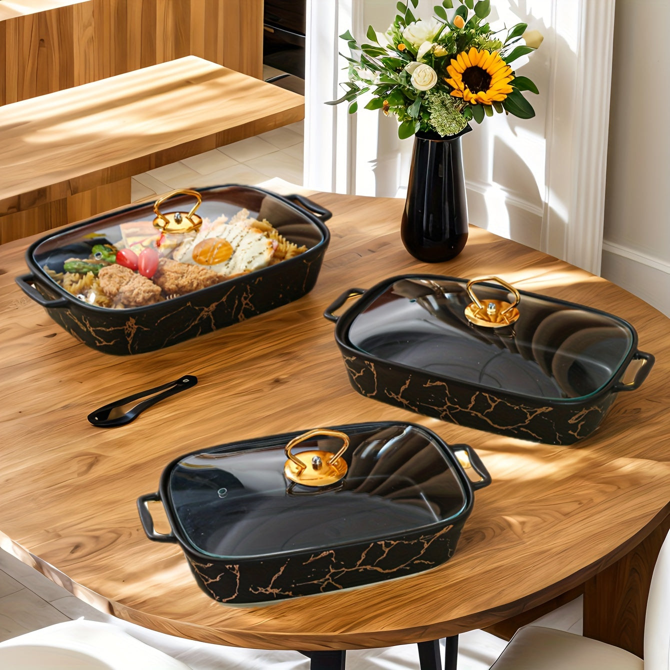 1 шт. Керамическая кастрюля с крышками из стекла - Элегантные и универсальные формы для выпечки и подачи для хлеба, индейки, сыра, пиццы - Идеально подходит для выездных свадеб, вечеринок, подарков и Рождества