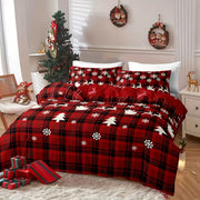 Christmas Duvet Cover Set 3 Pieces Checkered Xmas Tree Elk Snowflake Bedding