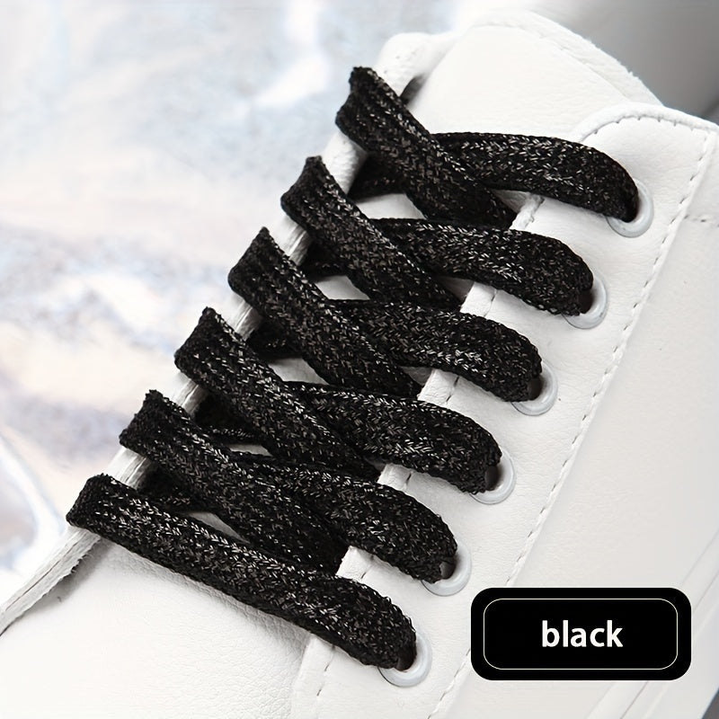 Women's White Canvas Sneakers with Colorful Sparkling Shoelaces