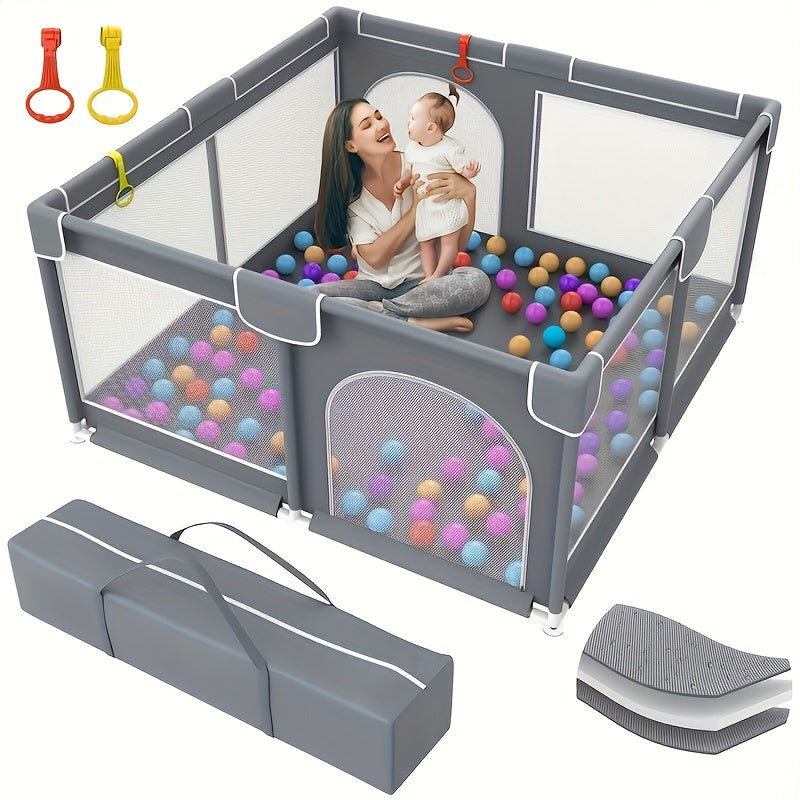 Large Indoor Metal Play Yard with Door, Storage Bag and Ball Pit for Toddlers