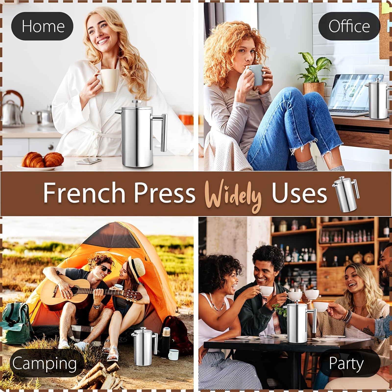 Кофейник френч-пресс из нержавеющей стали долговечен и идеально подходит для приготовления вкусного кофе в комфортной домашней обстановке.