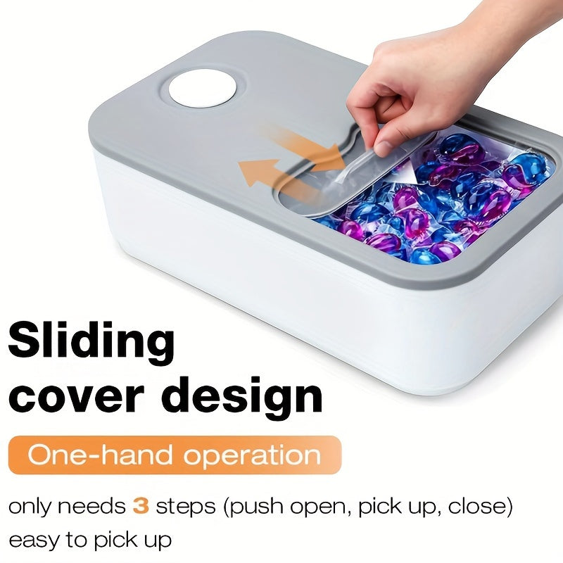 Large Capacity Laundry Pod Storage Container with Sliding Lid for Laundry Room Organization