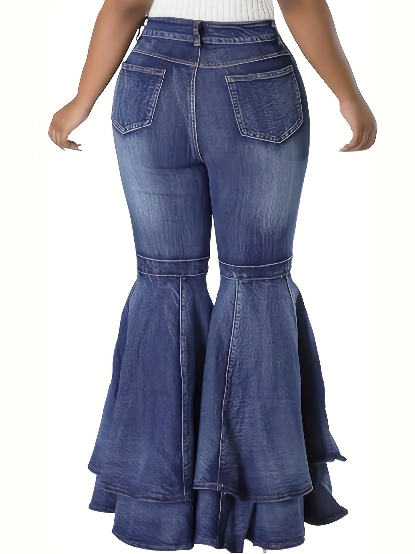Women's Plus Size Double-Layer Flare Jeans Denim Woven Leg Pants