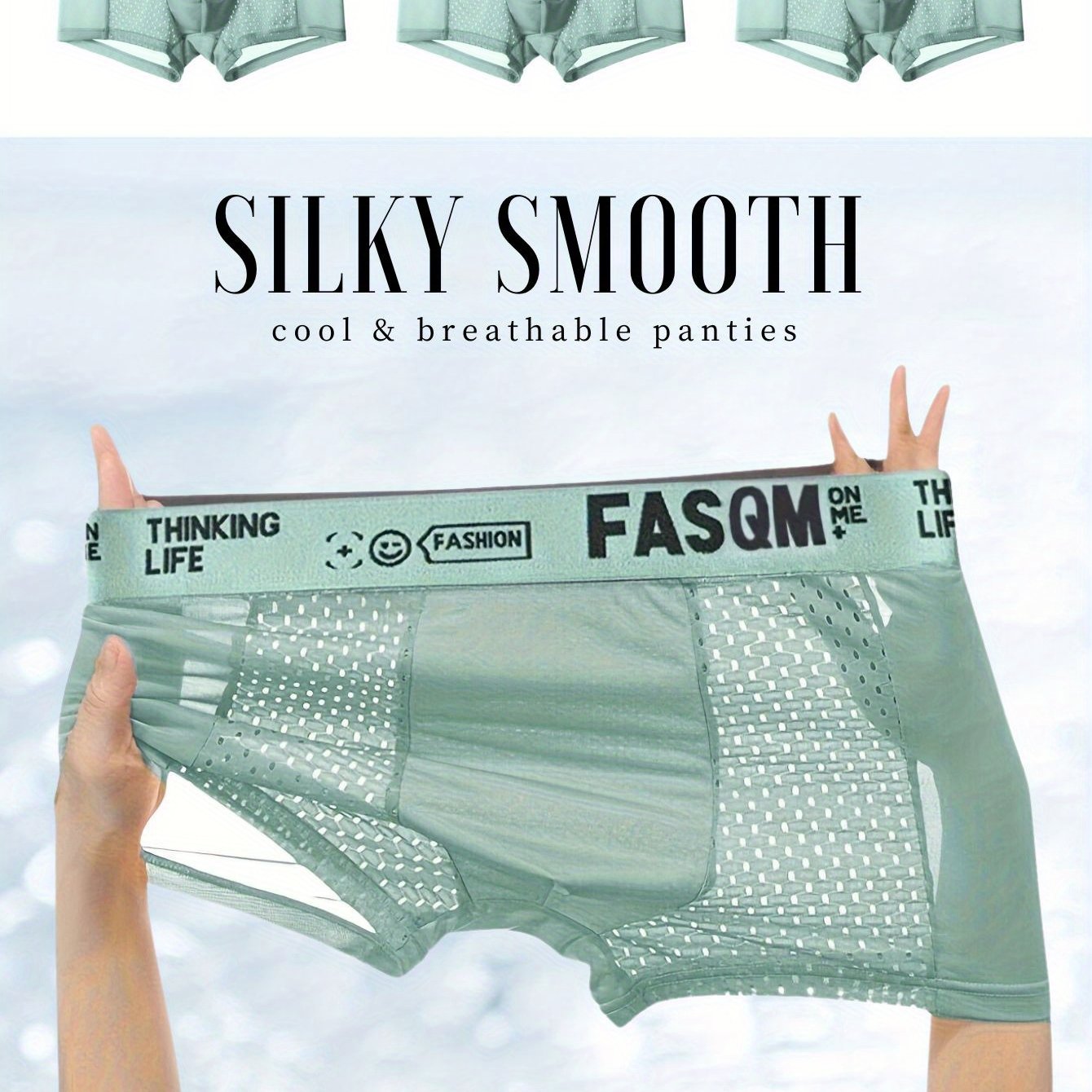 3-Pack Erkaklar uchun Bokser Shortlari, Havo O'tkazuvchi Tarmoq Patch va Elastik Polyester bilan, Osmon Moviy, Qora va Qora Kulrang Ranglarda.
