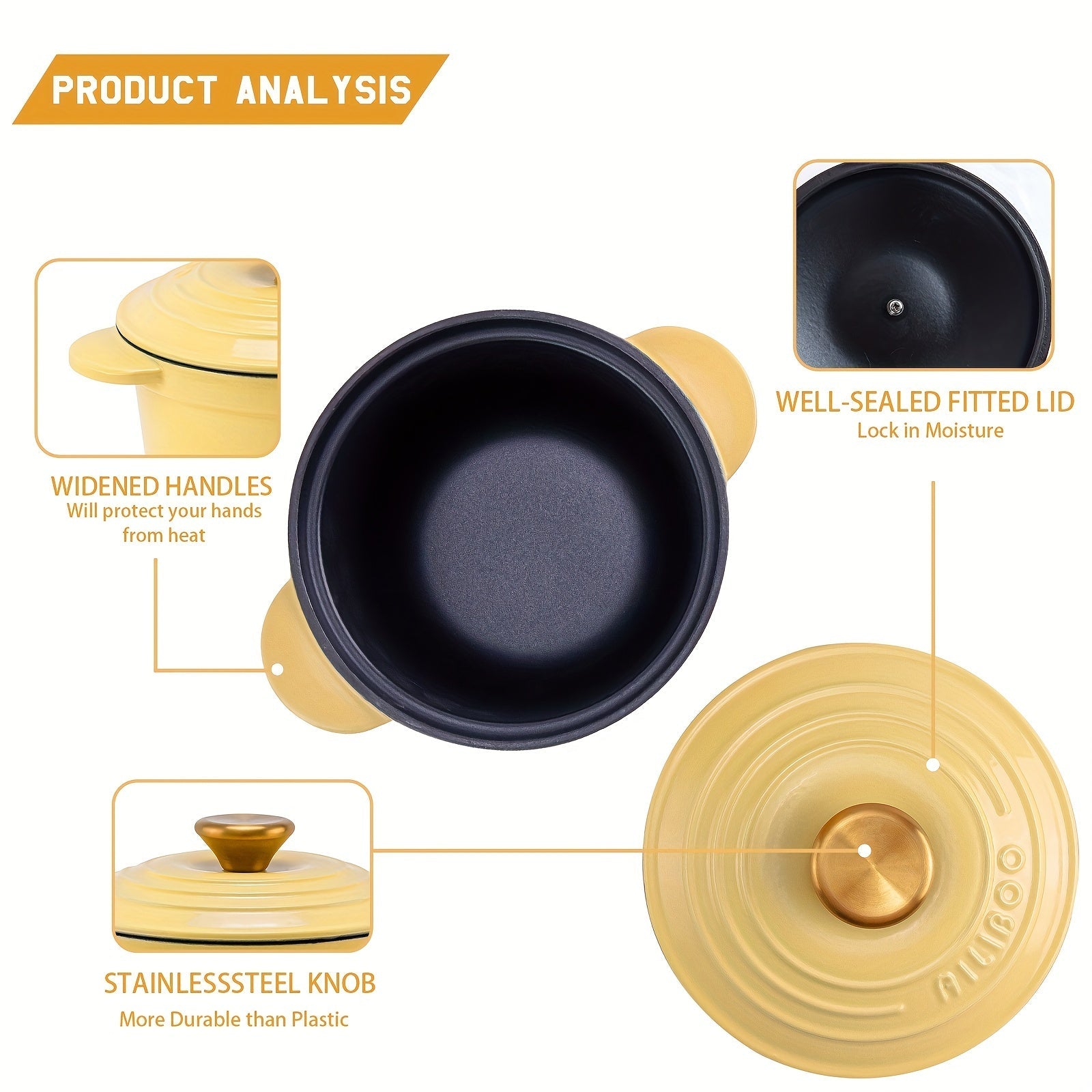 Enameled Cast Iron Dutch Oven 2L 18cm Heavy Duty Soup Pot