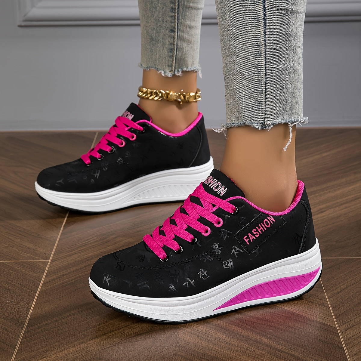 Women's Breathable Lace-Up Sneakers with Thick Sole, All-Season, Multiple Colors
