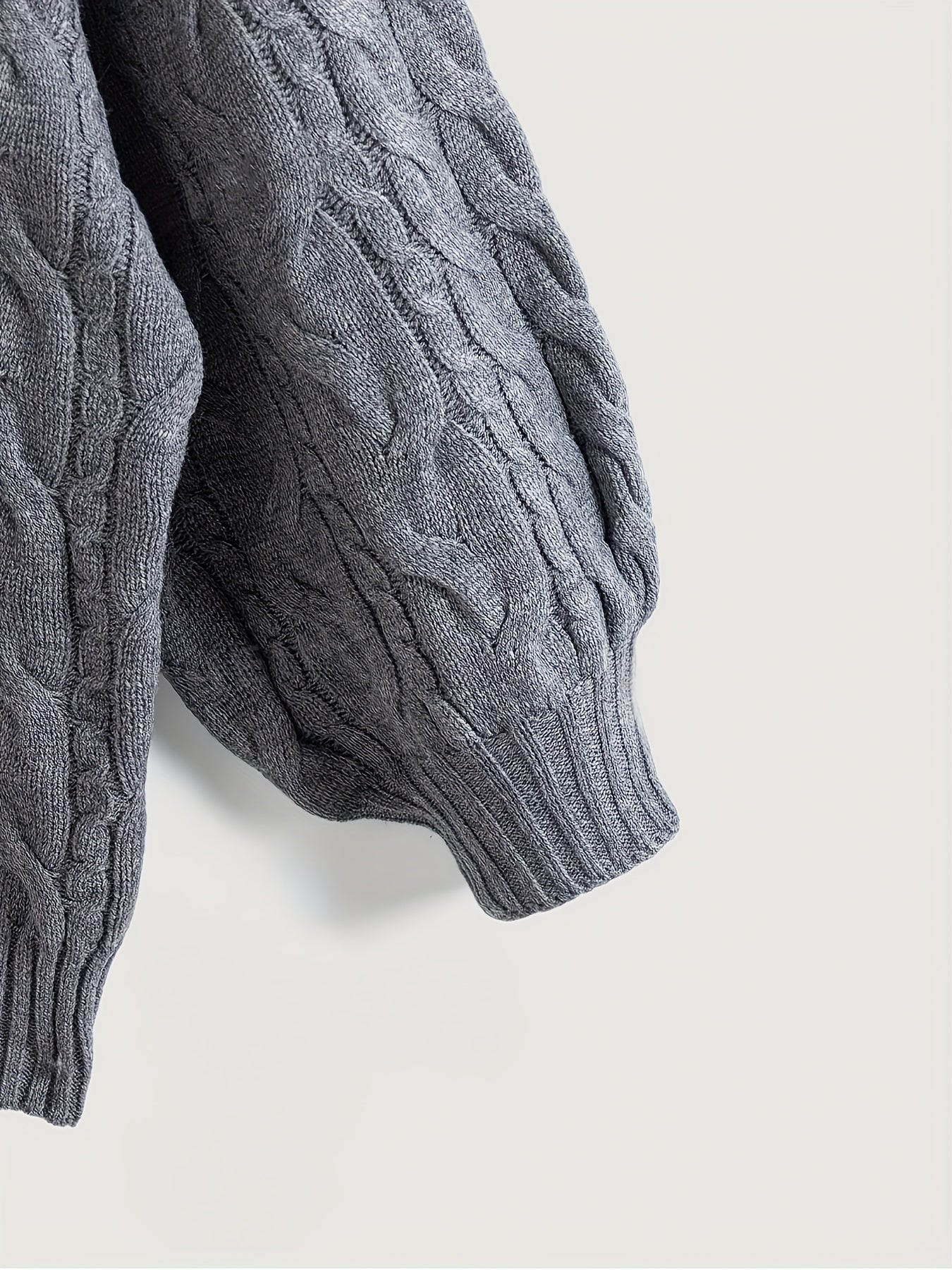 Women's V-Neck Cable Knit Sweater Fall Winter Long Sleeve Solid Color Polyester Stretch Pullover