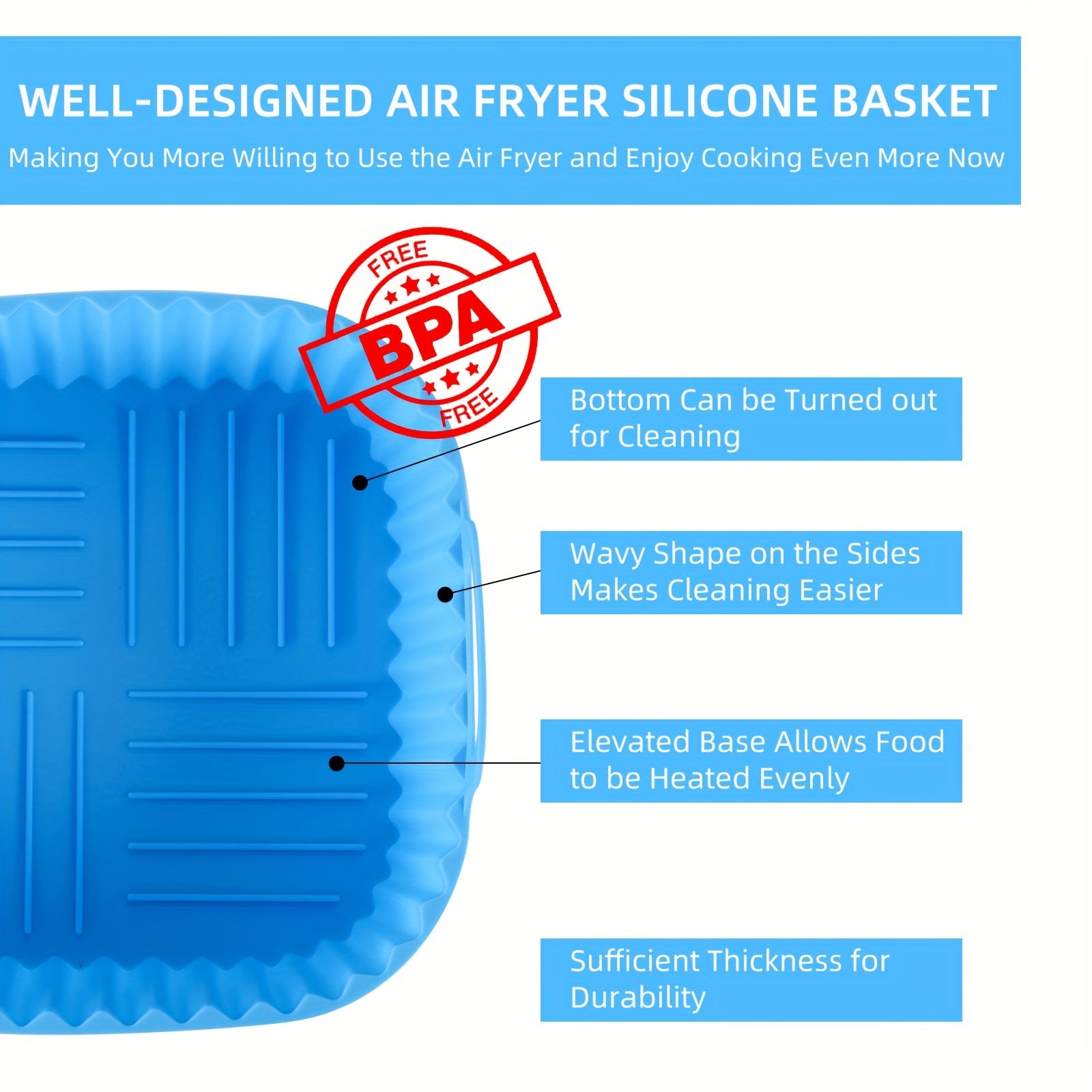 Silicone Air Fryer Liners 5pcs Set, Reusable, Dishwasher Safe, 19cm