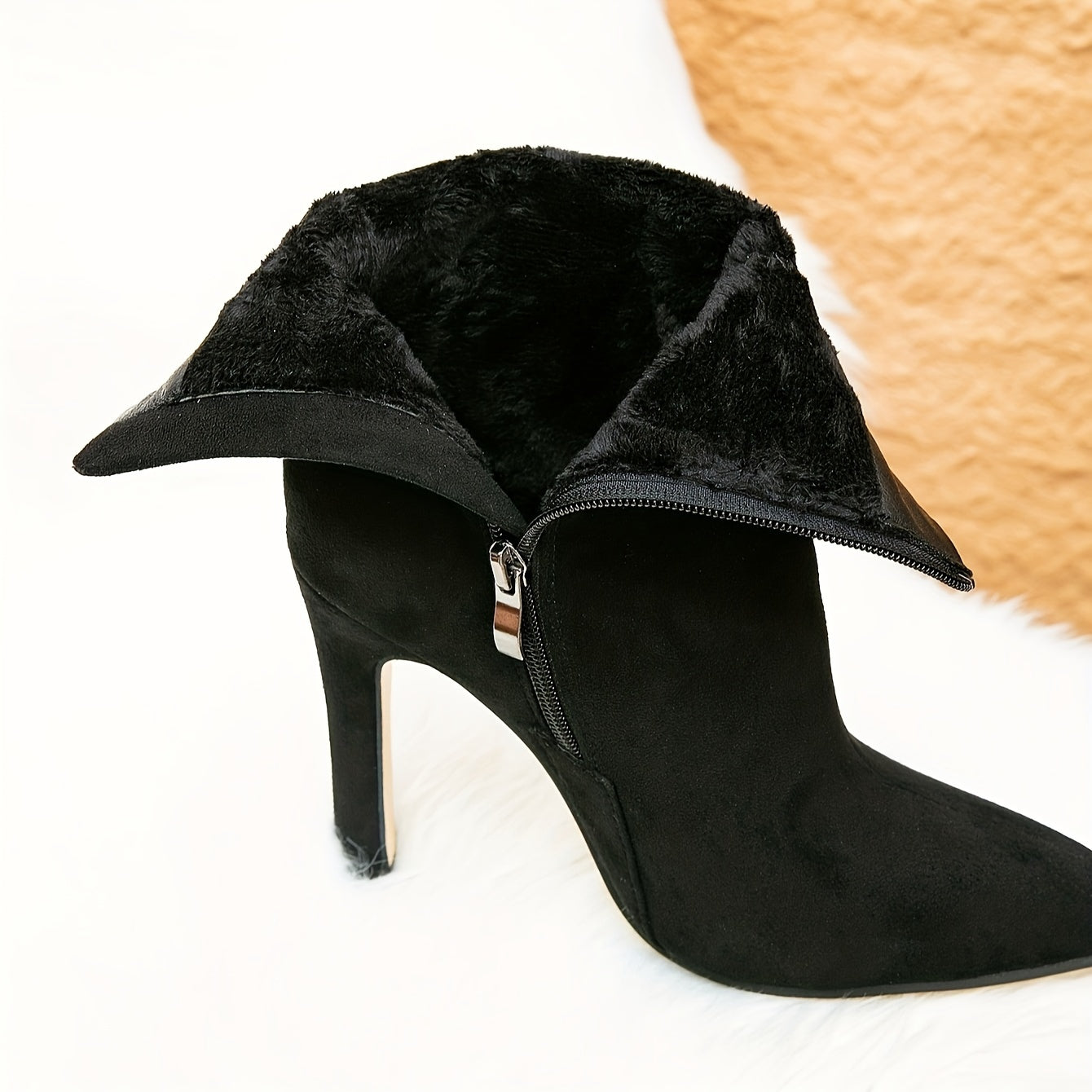 Women's Ankle Leather Boots Pointed Toe Stiletto Heel Winter Fashion