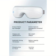 Smart Eye Massager with Heating and Music USB Rechargeable White for Men and Women