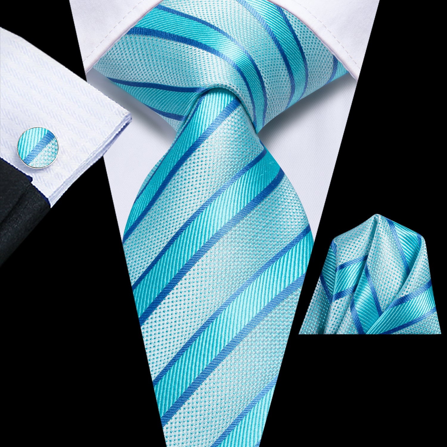Men's Classic Striped Necktie Set with Cufflinks for Business and Party