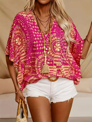 Women's Plus Size V-Neck Batwing Sleeve Blouse Loose Fit Spring Summer Casual