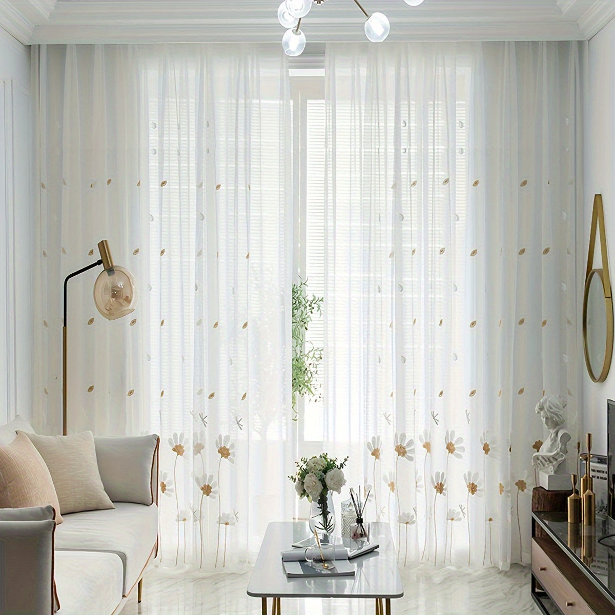 Simple Animal Embroidery Tulle Curtain for Living Room Window Sheer Decor