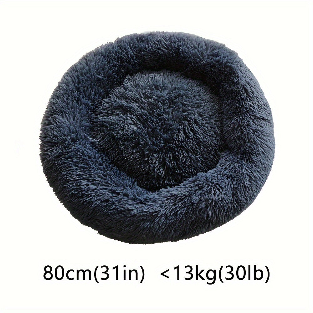 Round Fluffy Dog Bed with Non-Skid Bottom Polyester Material