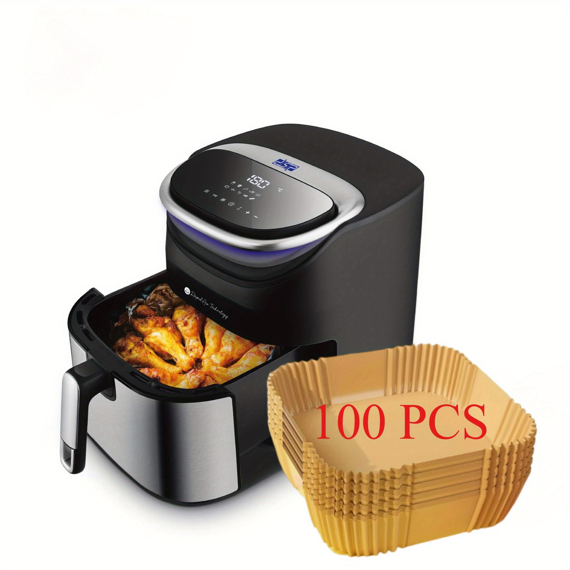 Bir martalik kvadrat havo frayerlari uchun yopishmaydigan 100 ta paket yuqori yog'li pishirish uchun