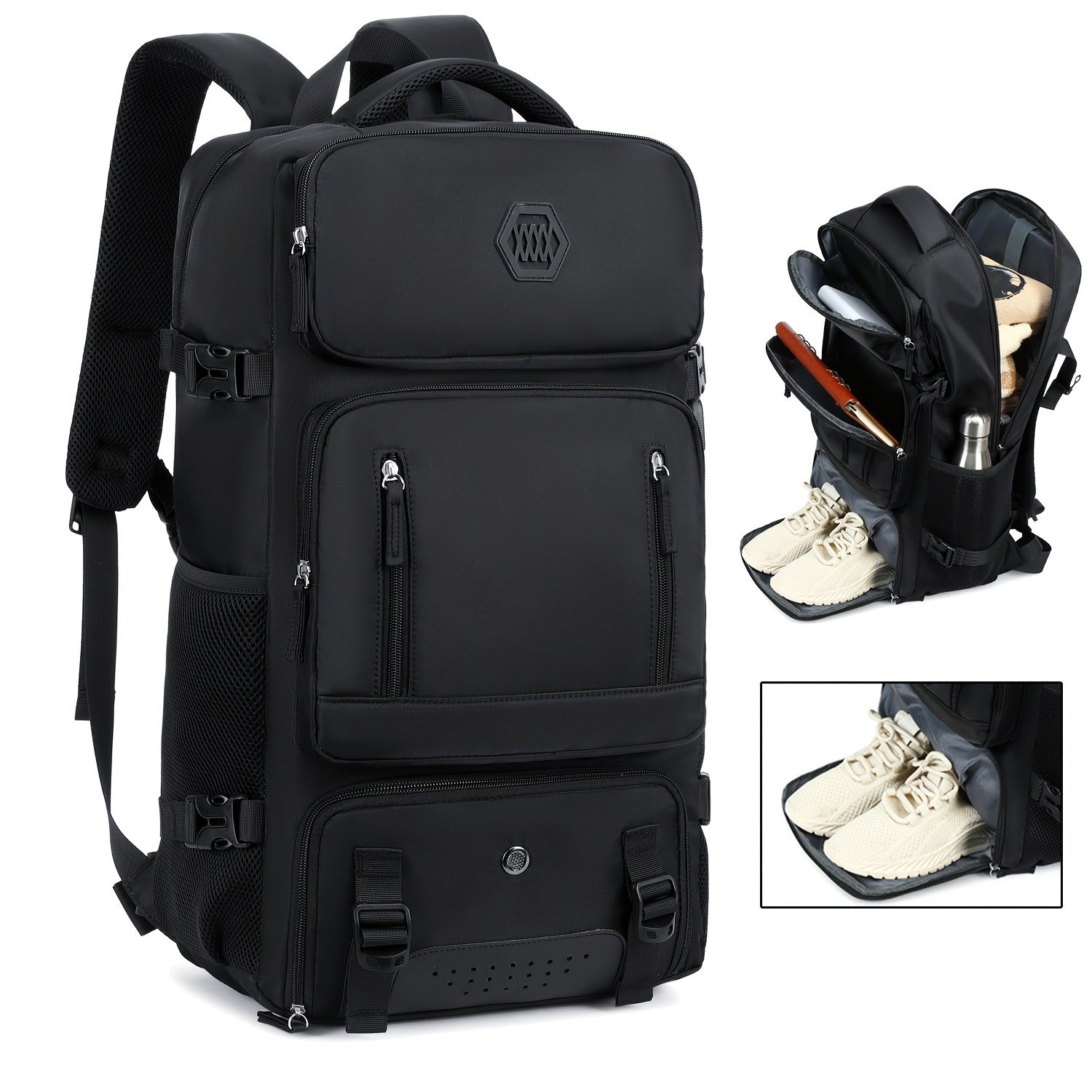 Light Blue Travel Backpack with 43.94cm Laptop Compartment Shoe Pocket Mesh Ventilation