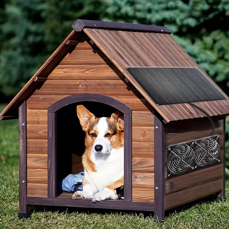 Quyosh energiyali uy hayvonlari uchun ventilyator 15W Monokristall panel bilan sovutish, itlar va mushuklar uchun