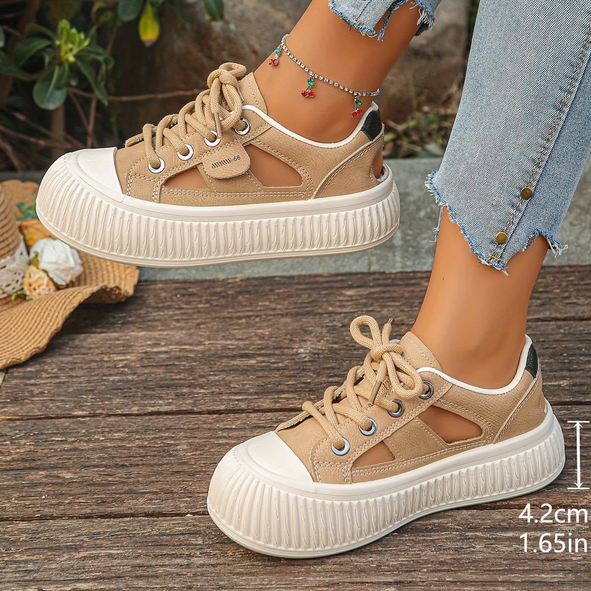 Women Casual Lace-Up Sneakers Thick Sole White Round Toe Summer Fashion