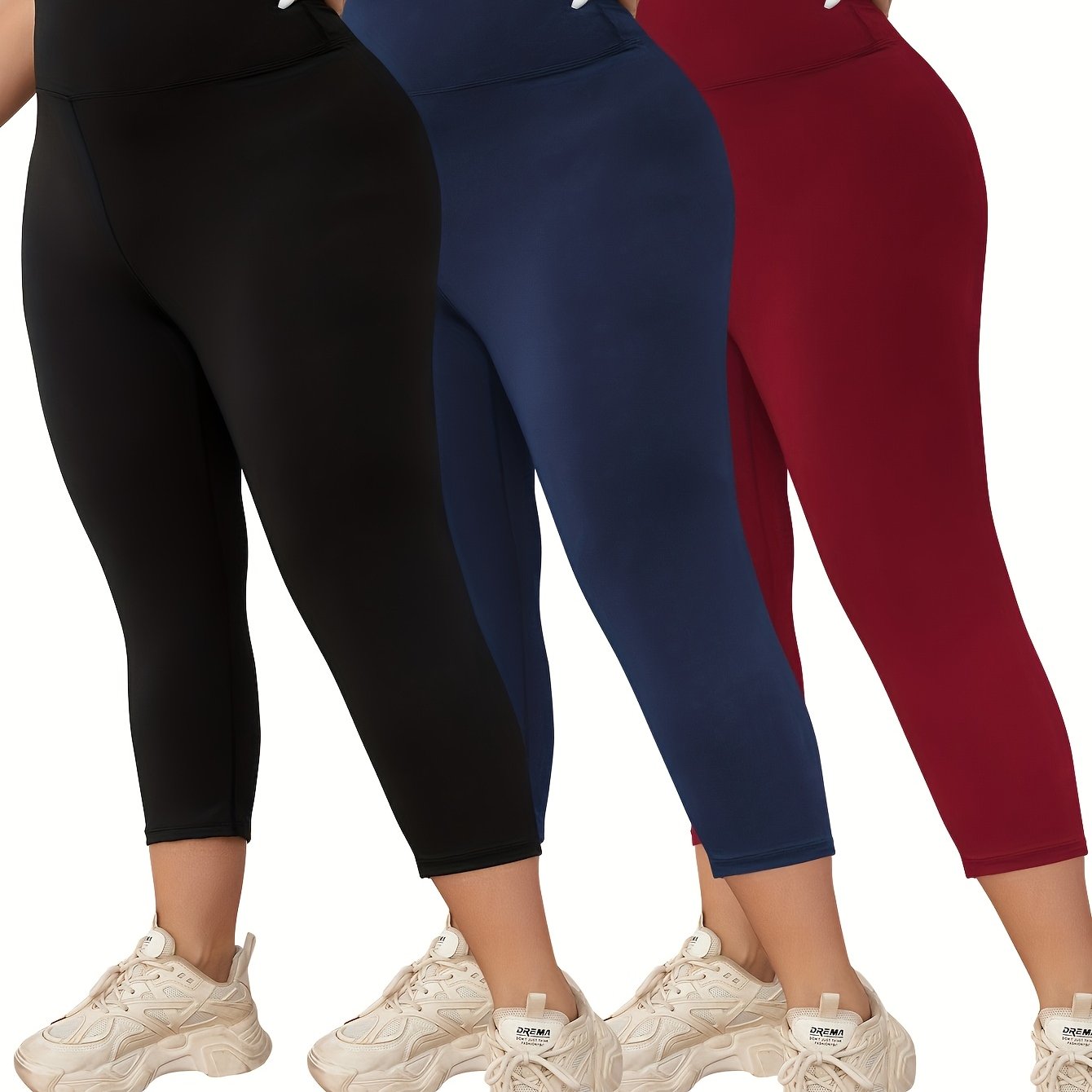 Plus Size High-Waisted Yoga Capri Leggings 7/8 Length Workout Pants Moisture-Wicking
