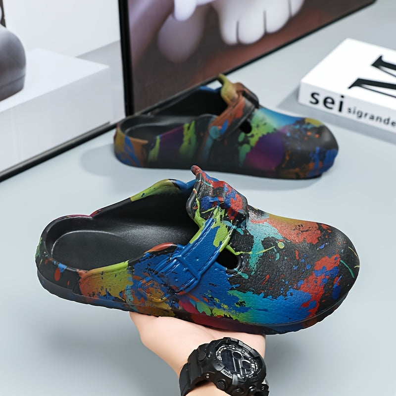 Women's Colorful Paint-Splatter EVA Mules Slip-On Garden Shoes