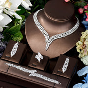 Elegant Leaf-Shaped Jewelry Set Zirconia 18K Gold Plated Copper Wedding Party Bridal
