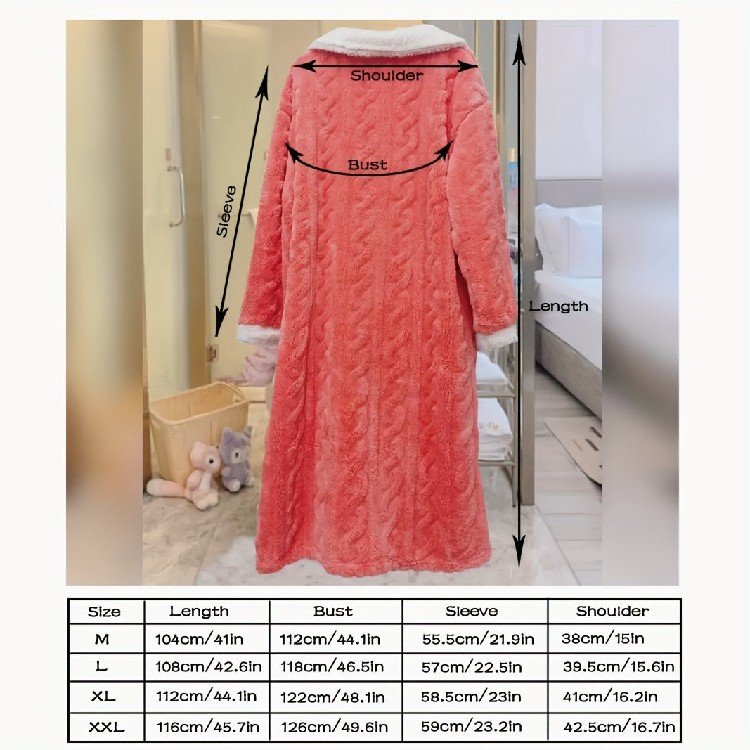 Pink Coral Velvet Women's Bathrobe with Contrast Trim Cozy Lounge Wear